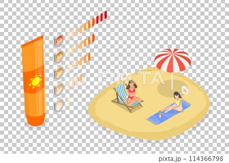 3D Isometric Flat Conceptual Illustration of SPF Protection Infographics, Sun Care Products 3D Isometric Flat Conceptual Illustration of SPF Protection Infographics, Sun Care Products 114366798