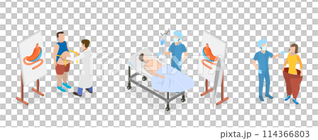 3D Isometric Flat  Conceptual Illustration of Bariatric Surgery, Vertical Sleeve Gastrectomy 114366803