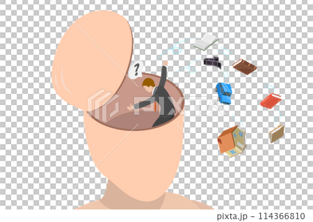 3D Isometric Flat  Conceptual Illustration of Memory Erasing , Mind Decluttering 114366810