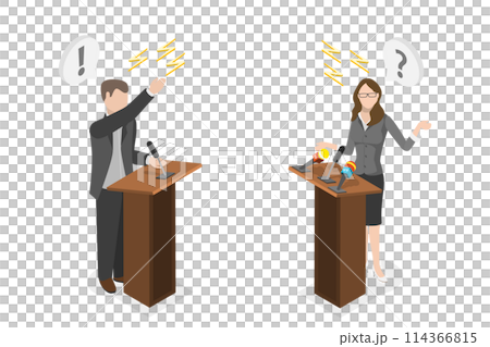 3D Isometric Flat  Conceptual Illustration of Political Debate, Election Campaign 114366815