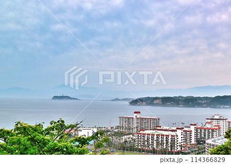 神奈川県逗子 曇り空大崎公園から富士山の風景 神奈川県逗子 曇り空大崎公園から富士山の風景 114366829
