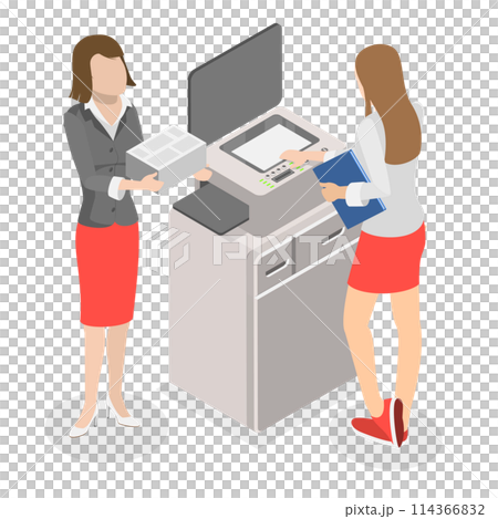 3D Isometric Flat  Conceptual Illustration of Paperwork With Printer, Office Multi-function Machine 114366832