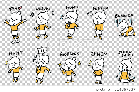 Women in various poses and expressions Manga style English Set Simple and cute line drawing illustrations 114367337