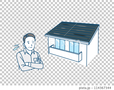 屋根の塗装が剥がれて困る中年の男性のイラスト 114367344
