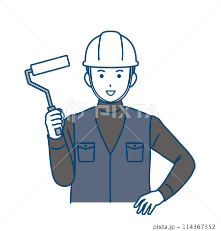 塗装工　ペンキを塗る職人のイラスト 114367352