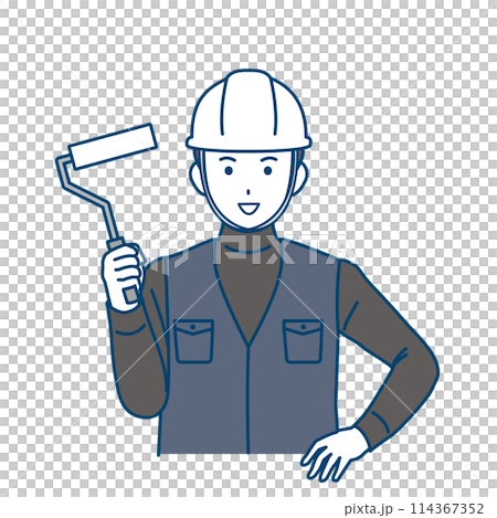 塗装工　ペンキを塗る職人のイラスト 114367352