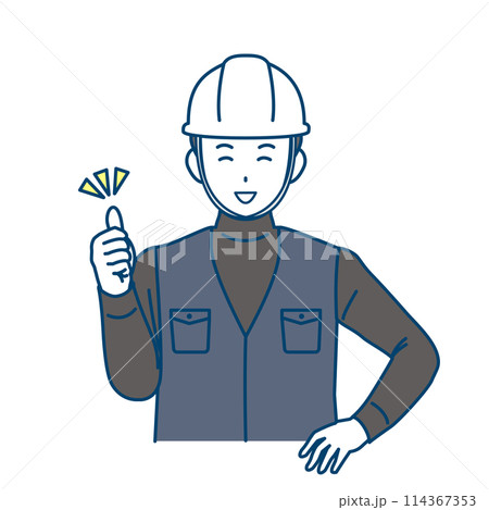 グッドサインをする大工、土方の男性のイラスト 114367353
