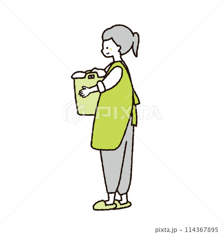 洗濯かごを持つ女性のイラスト 114367895
