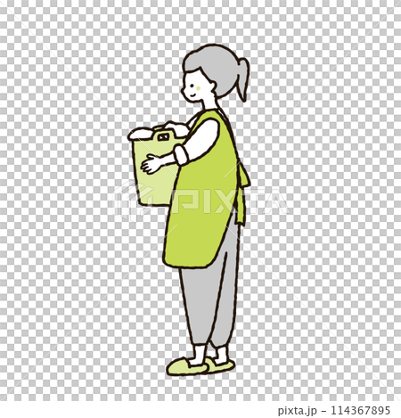 洗濯かごを持つ女性のイラスト 114367895