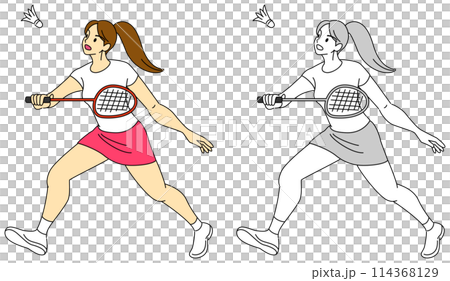 Badminton female player illustration set Badminton female player illustration set 114368129
