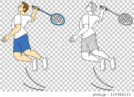 バドミントンの男性選手のイラストセット 114368131