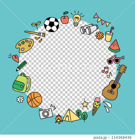 Summer camp handwritten icon set frame Summer camp handwritten icon set frame 114368436