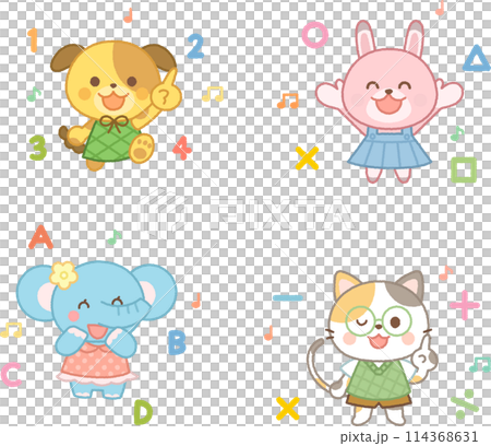 Mathematical and English symbols and animal characters set 114368631