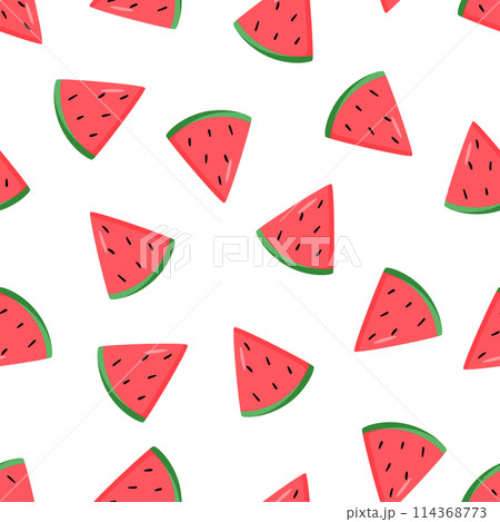 Seamless pattern with watermelon slices. Vector illustration. Summer watermelon background. Seamless pattern with watermelon slices. Vector illustration. Summer watermelon background. 114368773