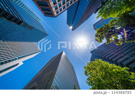 日本の東京都市景観 大手町の摩天楼。大手町プレイス（画面下）やアーバンネット大手町ビルなど＝28日 114368785