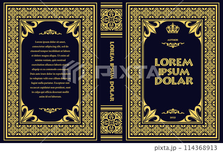 Ornate leather book cover and Old retro ornament frames. Royal Golden style design. Historical novel. Oriental style Vector illustration. Hand drawn illustration 114368913