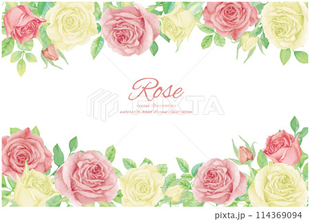 水彩で描いたバラのフレーム背景素材 114369094