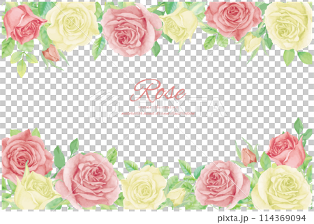 水彩で描いたバラのフレーム背景素材 114369094