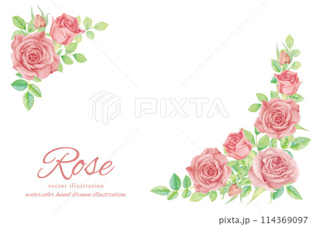 水彩手書きの薔薇の花のベクターイラストフレーム 114369097