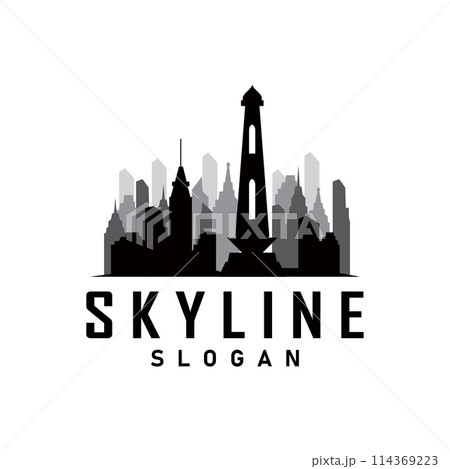 Skyscraper black silhouette design beautiful city skyline logo with tall building city illustration for template and branding Skyscraper black silhouette design beautiful city skyline logo with tall building city illustration for template and branding 114369223