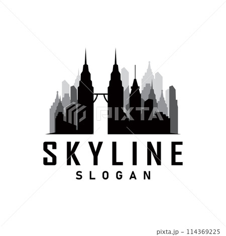 Skyscraper black silhouette design beautiful city skyline logo with tall building city illustration for template and branding Skyscraper black silhouette design beautiful city skyline logo with tall building city illustration for template and branding 114369225
