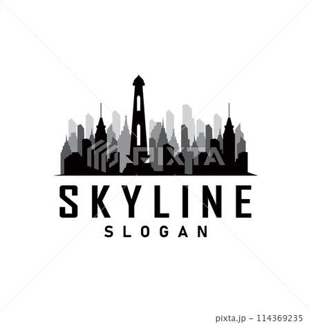 Skyscraper black silhouette design beautiful city skyline logo with tall building city illustration for template and branding Skyscraper black silhouette design beautiful city skyline logo with tall building city illustration for template and branding 114369235