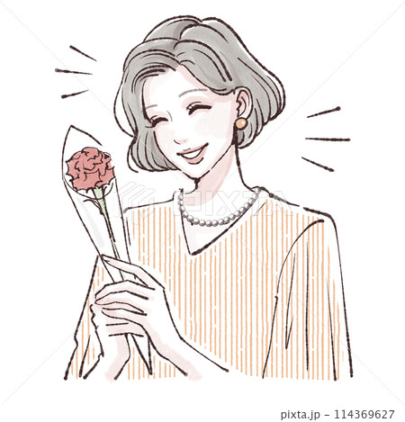 母の日/カーネーション/お母さん/母/義母/プレゼント/花/花束母さんいつもありがとう/イラスト素材 114369627