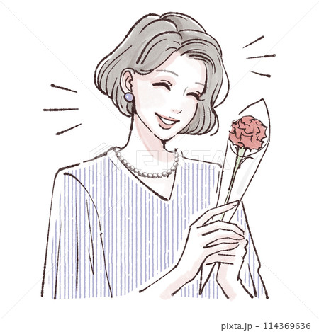 母の日/カーネーション/お母さん/母/義母/プレゼント/花/花束母さんいつもありがとう/イラスト素材 114369636