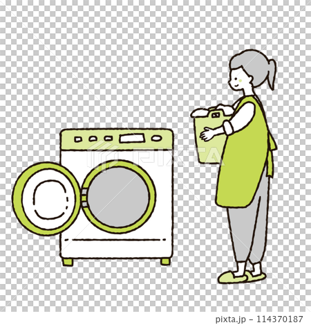 一個女人洗衣服的插圖 114370187