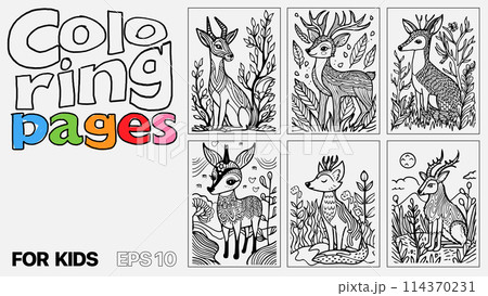 A set of six cat coloring pages for kids. The pages feature different types of animals and are designed for children to color. Kindle. POD. 114370231