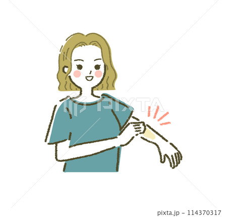 塗り薬を使う人 保湿クリームを塗る若い女性 114370317