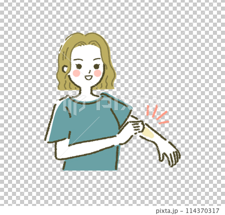 塗り薬を使う人 保湿クリームを塗る若い女性 114370317