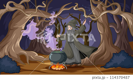Mystical Forest Witch Brewing Potion 114370487