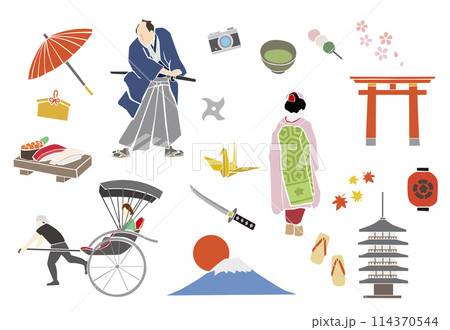 日本観光　切り絵風イラスト 114370544