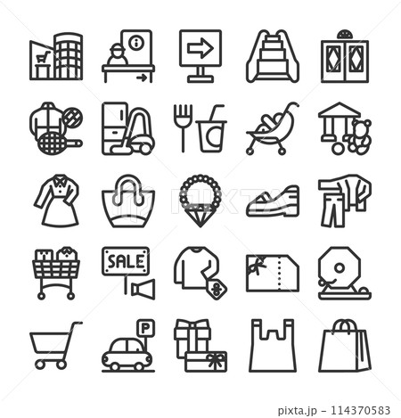 ショッピングモールに必要な要素のアイコンセット ショッピングモールに必要な要素のアイコンセット 114370583
