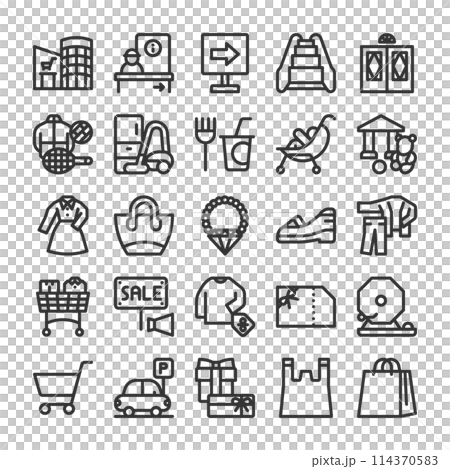 ショッピングモールに必要な要素のアイコンセット ショッピングモールに必要な要素のアイコンセット 114370583
