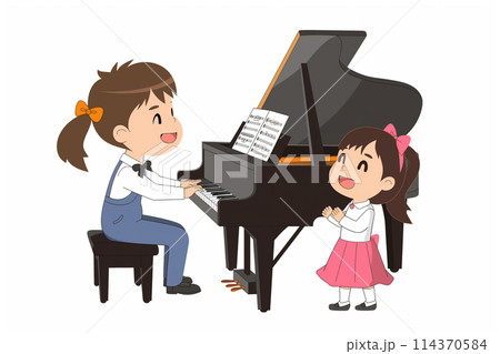 音楽を教える先生と女の子 114370584