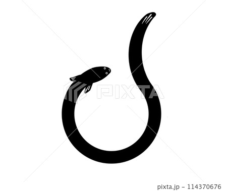 可愛い円状のウナギのシルエットイラスト 114370676