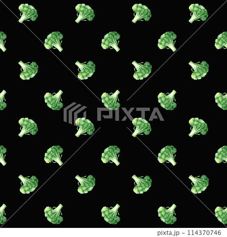 Watercolor repeat seamless pattern with green plant healthy vegetable broccoli, cabbage family. Hand drawn illustration for wrapping wallpaper fabric textile 114370746