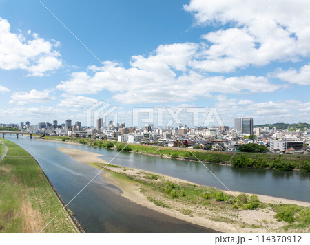 【空撮】旭川と岡山市街_1 114370912