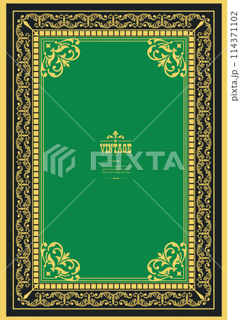 Gold ornament on dark background. Can be used as invitation card. Book cover. Vector illustration. Hand drawn illustration 114371102
