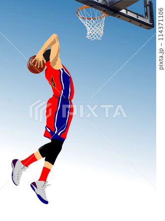 Basketball player silhouettes. Colored Vector 3d illustration for designers. Hand drawn illustration 114371106