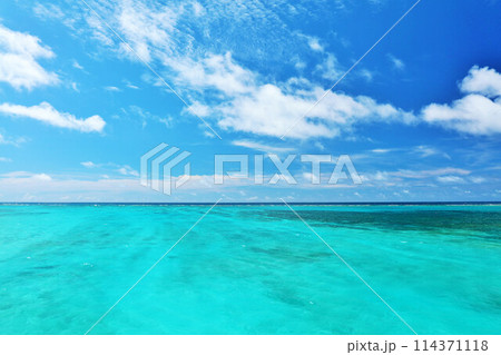 沖縄　宮古島　夏の青空と海 114371118