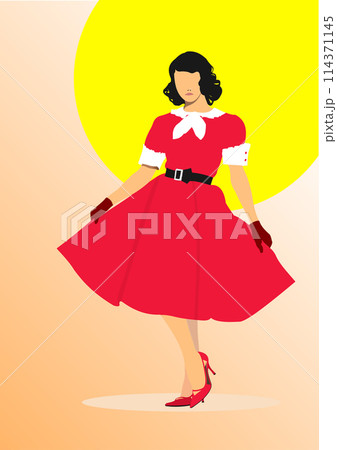 Beautiful brunette women in  red  dress on white background 114371145