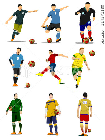 Soccer player poster. Vector Color 3d illustration. Hand drawn illustration 114371180