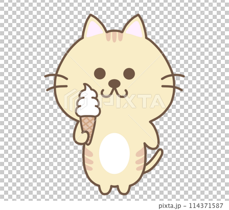 ソフトクリームをもつねこのイラスト素材 [114371587] - PIXTA