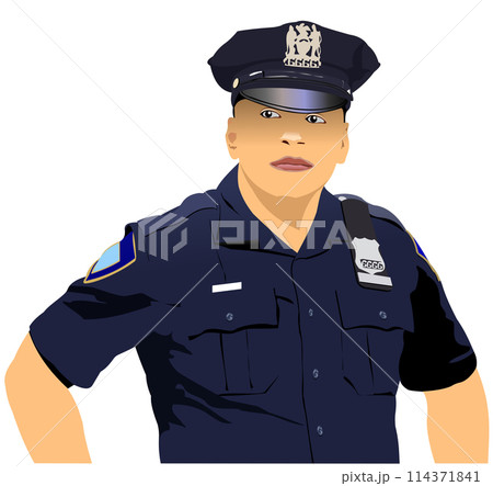 American police officer in protective body armor. 3d color vector hand drawn  illustration 114371841
