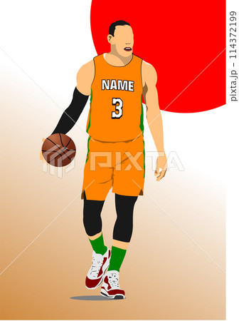 Basketball player poster. Colored Vector 3d illustration for designers. Hand Drawn illuatration 114372199