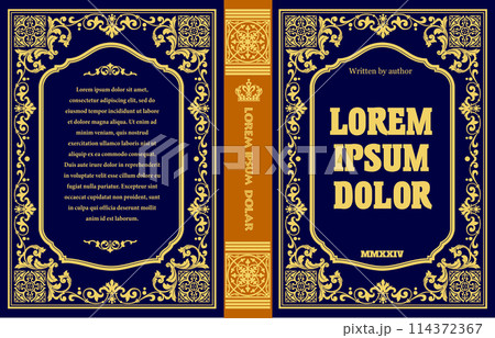 Ornate leather book cover and Old retro ornament frames. Royal Golden style design. Historical novel. Oriental style Vector illustration. Hand drawn illustration Ornate leather book cover and Old retro ornament frames. Royal Golden style design. Historical novel. Oriental style Vector illustration. Hand drawn illustration 114372367