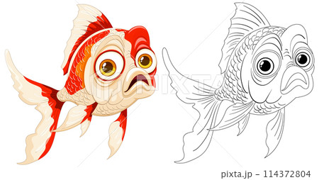 Colorful and Line Art Goldfish Illustration Colorful and Line Art Goldfish Illustration 114372804